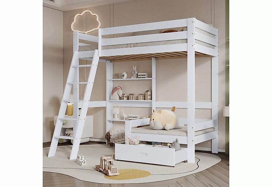 Gotagee Kinderbett Etagenbett mit Regalen+Sofa Holzbett Kinderbett 90x200cm günstig online kaufen