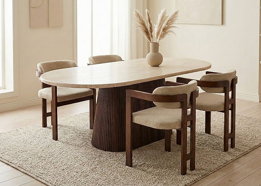 alesvelt Esstisch Dervio massiver Travertin Tisch mit Tischbein im Säulenst günstig online kaufen