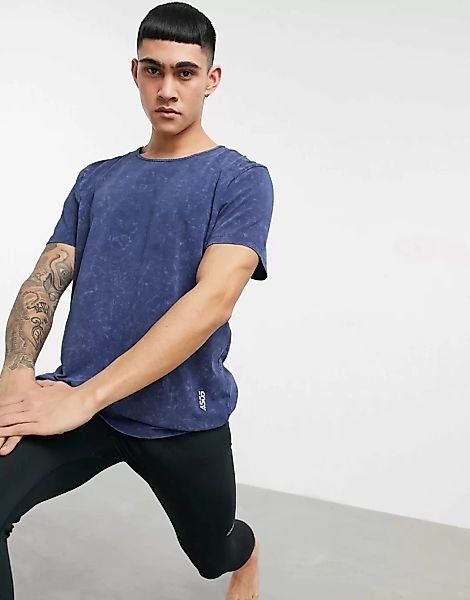 ASOS 4505 – Yoga-T-Shirt in Acid-Waschung-Blau günstig online kaufen