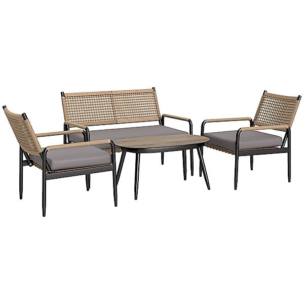 Outsunny Rattan Gartenmöbel-Set Stahl  PE-Rattan 112L x 64B x 82H cm Dunkel günstig online kaufen