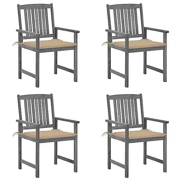 vidaXL Gartenstühle mit Kissen 4 Stk Grau Massivholz Akazie 3061228 günstig online kaufen