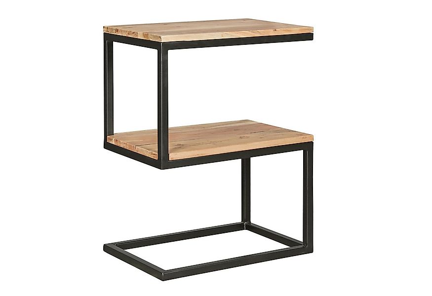 FINEBUY Beistelltisch Beistelltisch S-Form Massivholz Metall Wohnzimmertisc günstig online kaufen