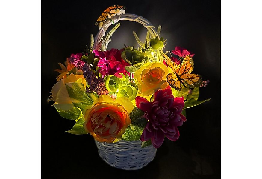 Kunstblumenstrauß - Deko Korb mit künstlichen Blumen, LED Lichterkette & Ti günstig online kaufen