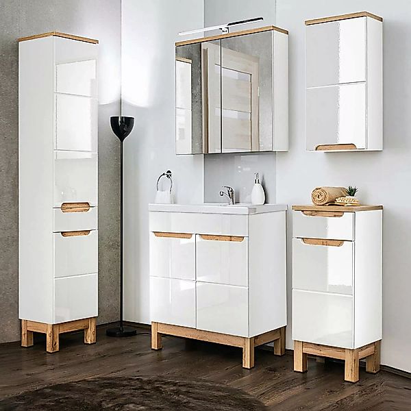 Komplett Badmöbel Set mit 60cm Keramikwaschtisch & LED-Spiegelschrank SOLNA günstig online kaufen