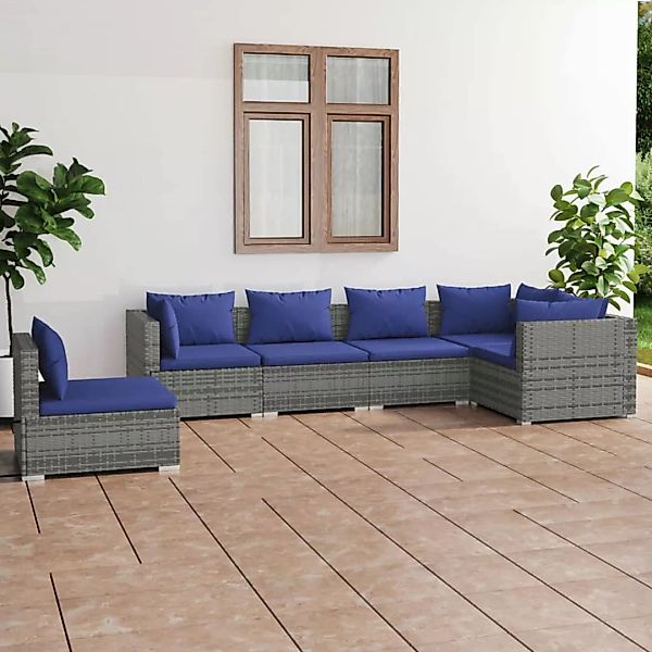 Vidaxl 6-tlg. Garten-lounge-set Mit Kissen Poly Rattan Grau günstig online kaufen