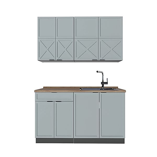 Vicco Fame-Line Singleküche Hellblau-grau/Anthrazit 140 cm AP Eiche günstig online kaufen