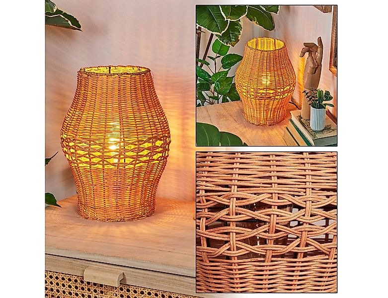 hofstein Tischleuchte Tischlampe aus Metall/Rattan in Schwarz/Naturfarben, günstig online kaufen