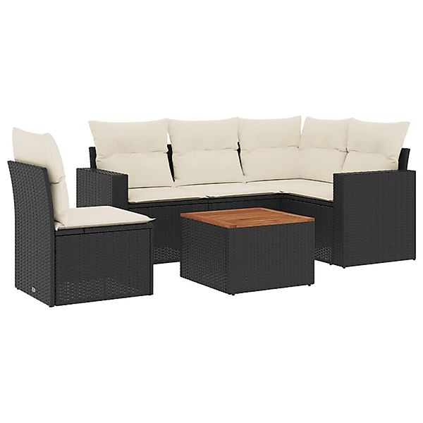 vidaXL 6-Tlg Garten-Sofagarnitur mit Kissen Schwarz Poly Rattan 3256455 günstig online kaufen