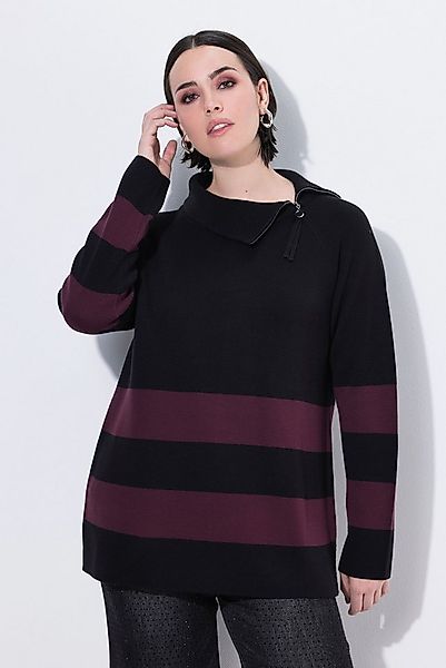 Ulla Popken Strickpullover Pullover Blockstreifen Rollkragen Zipper günstig online kaufen