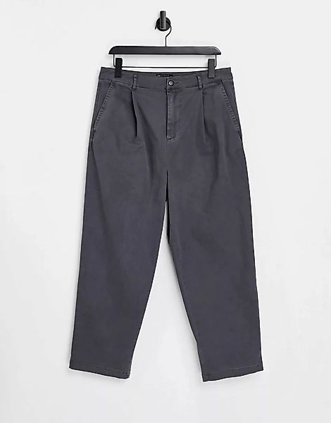 ASOS DESIGN – Weit geschnittene Hose in Anthrazit mit Falten-Grau günstig online kaufen