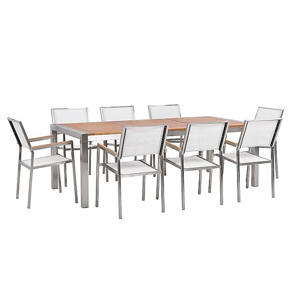 Beliani Gartentisch Set GROSSETO Heller Holzfarbton Weiss Silber 100x220x87 günstig online kaufen