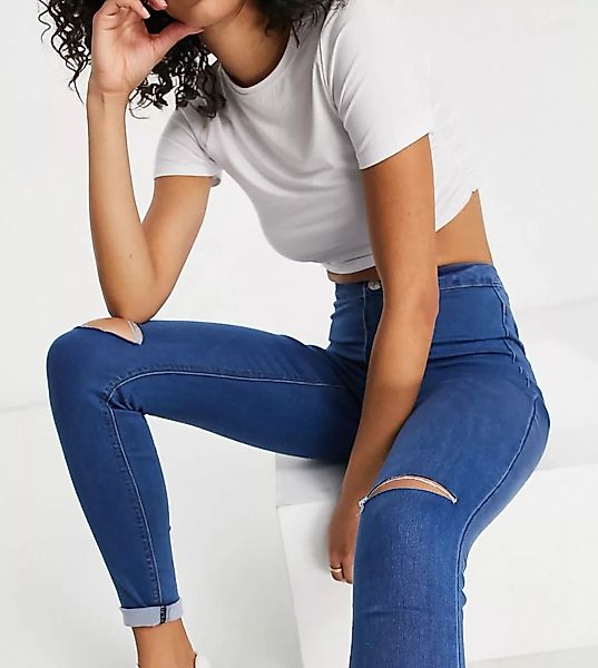 Missguided Tall – Vice – Jeans mit Abnutzungseffekten am Knie in Blau günstig online kaufen
