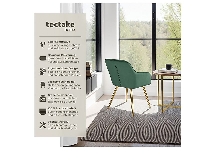 tectake Esszimmerstuhl Küchenstuhl Marilyn Samtoptik, goldene Stuhlbeine (S günstig online kaufen