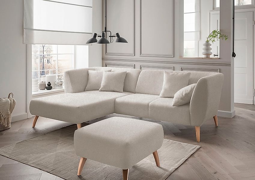 INOSIGN Ecksofa "Colori L-Form", Holzfußfarbe wählbar, inkl. 4x Zierkissen günstig online kaufen