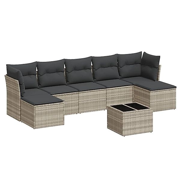 vidaXL 8-Tlg Garten-Sofagarnitur mit Kissen Hellgrau Poly Rattan 3249881 günstig online kaufen