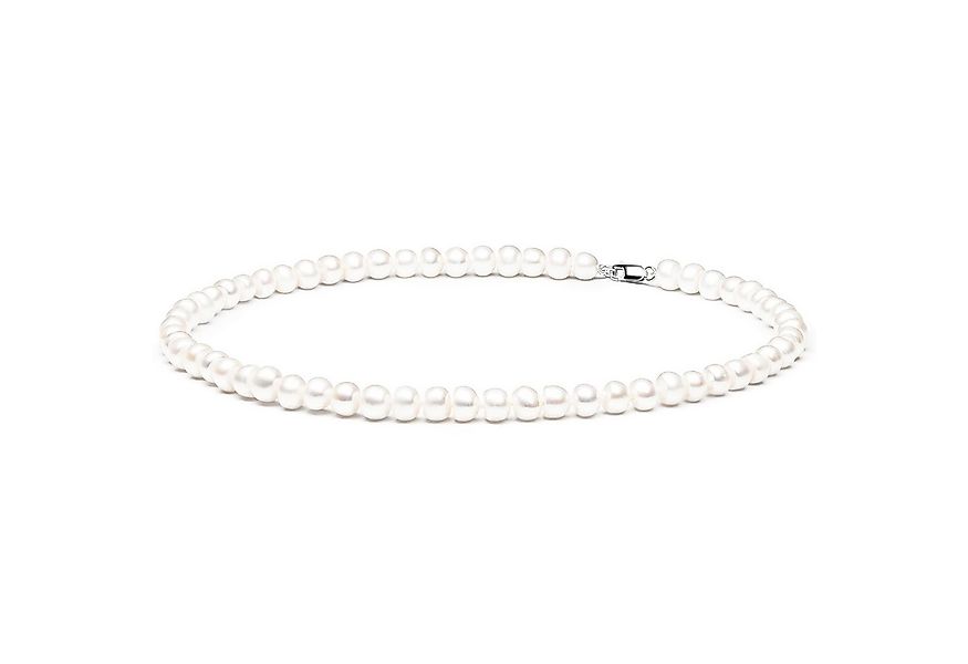 Gaura Pearls Perlenkette weiß, halbrund, 45 cm, 925er rhodiniertes Silber günstig online kaufen