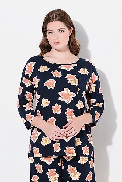 Ulla Popken Pyjama Pyjamashirt Oversized Rundhals 3/4-Arm günstig online kaufen