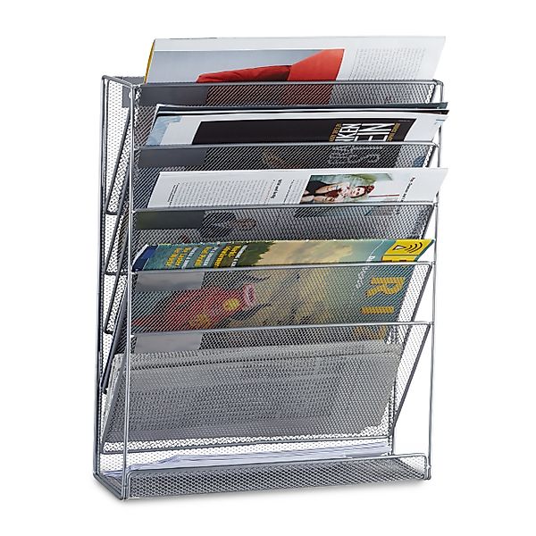 relaxdays Zeitungsständer Zeitschriftenhalter Wand, Silber günstig online kaufen