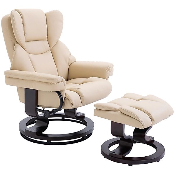 HOMCOM Relaxsessel mit Hocker Drehbar mit Liegefunktion Kunstleder Creme günstig online kaufen