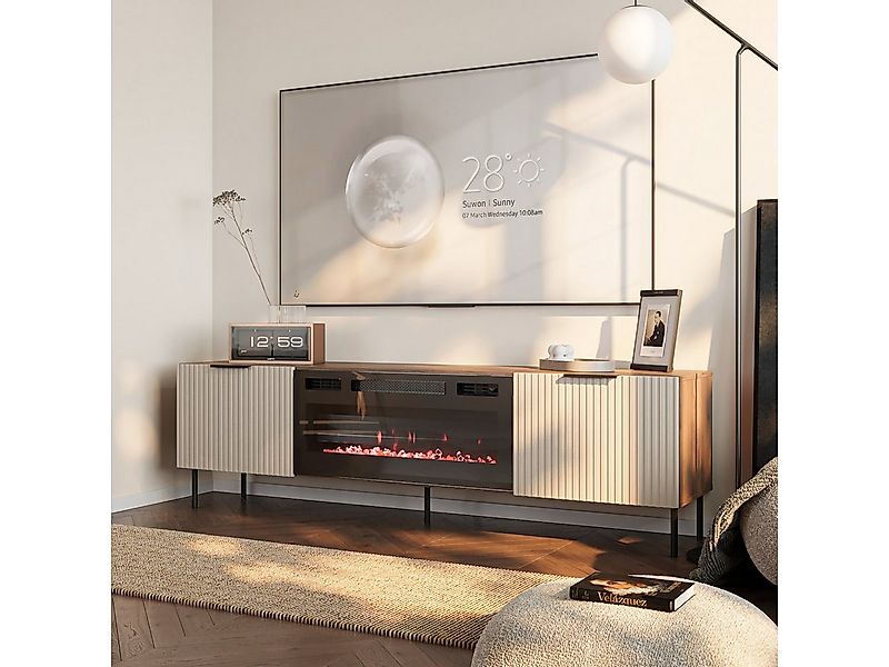 MOEBLINE Lowboard TV Lowboard mit Kamin ATTI 06 EF warmia walnuss / kaschmi günstig online kaufen