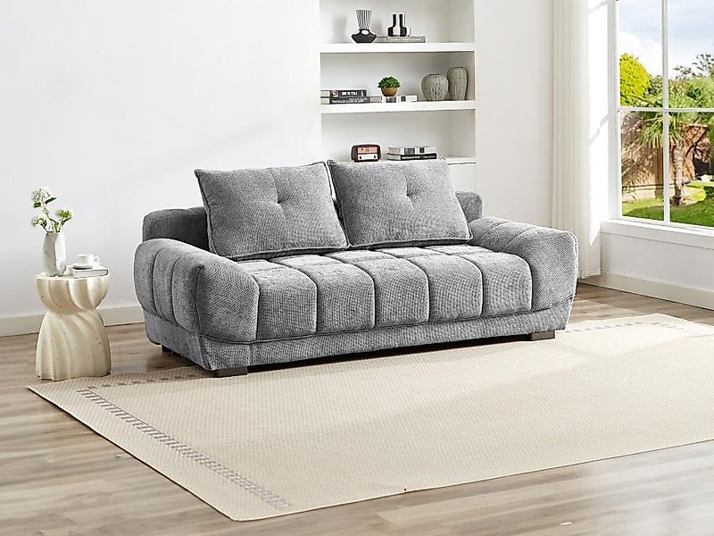 Sofa 3-Sitzer mit Schlaffunktion - Stoff - Grau - FERLI günstig online kaufen