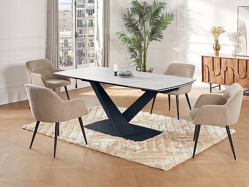 Esstisch ausziehbar - 6 bis 10 Personen - Sicherheitsglas, Keramik & Metall günstig online kaufen