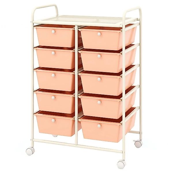 Costway Rollwagen mit 10 Stapelbaren Schubladen Badrollwagen Hellrosa günstig online kaufen