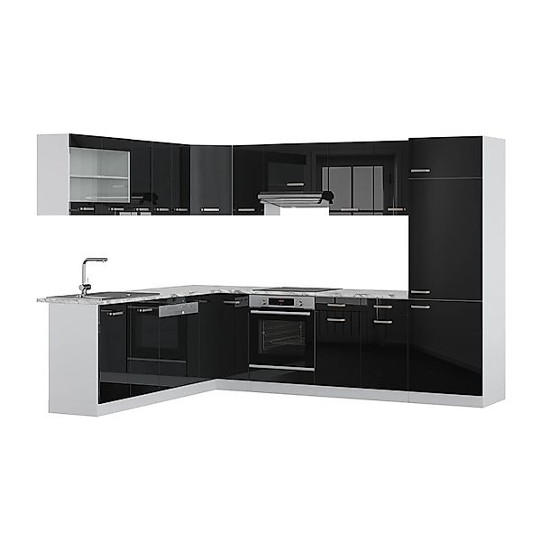 Vicco R-Line Einbauküche Schwarz Hochglanz 227 x 287 cm ohne Arbeitsplatte günstig online kaufen
