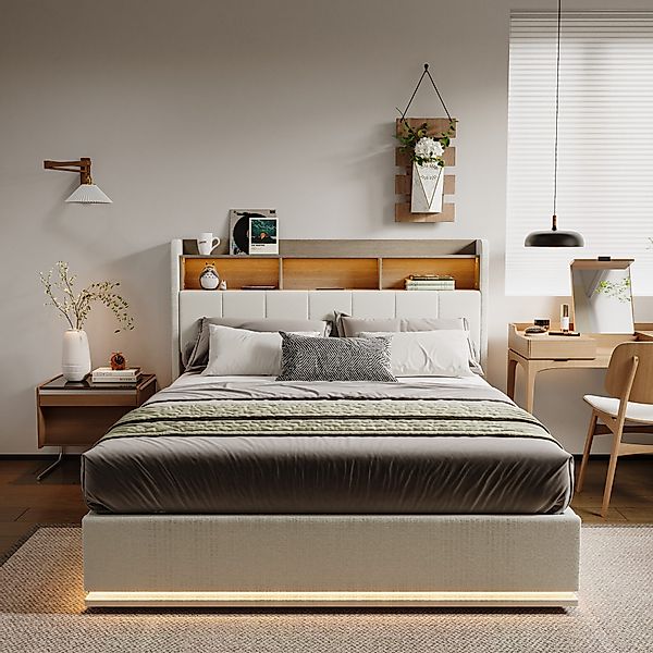 PXloue Polsterbett Doppelbett mit Stauraum (Funktionsbett), günstig online kaufen