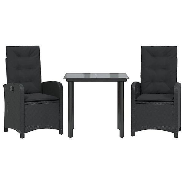 vidaXL 3-Tlg Garten-Essgruppe mit Kissen Schwarz Poly Rattan 3212320 günstig online kaufen