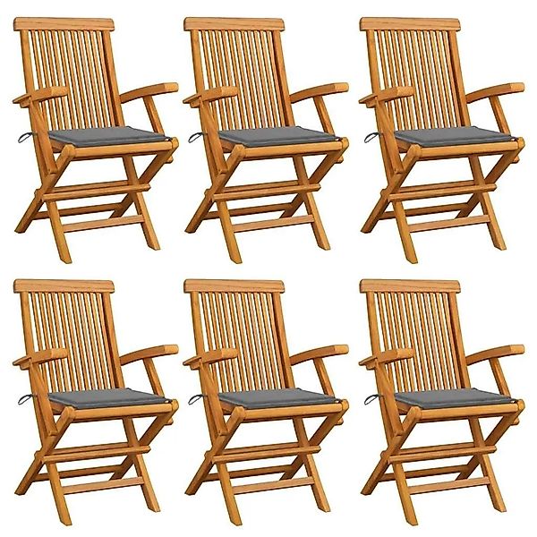 vidaXL Gartenstühle mit Grauen Kissen 6 Stk Massivholz Teak 3062542 günstig online kaufen