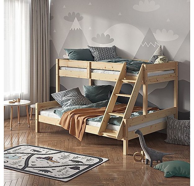 VitaliSpa® Etagenbett Everest, Naturholz, 140x200 / 90x200 cm (mit Leiter), günstig online kaufen