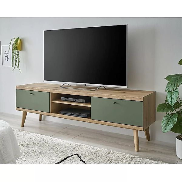 Wohnzimmer TV-Lowboard, 160cm, in Eiche mit grün AVEZZANO-61 Modern günstig online kaufen
