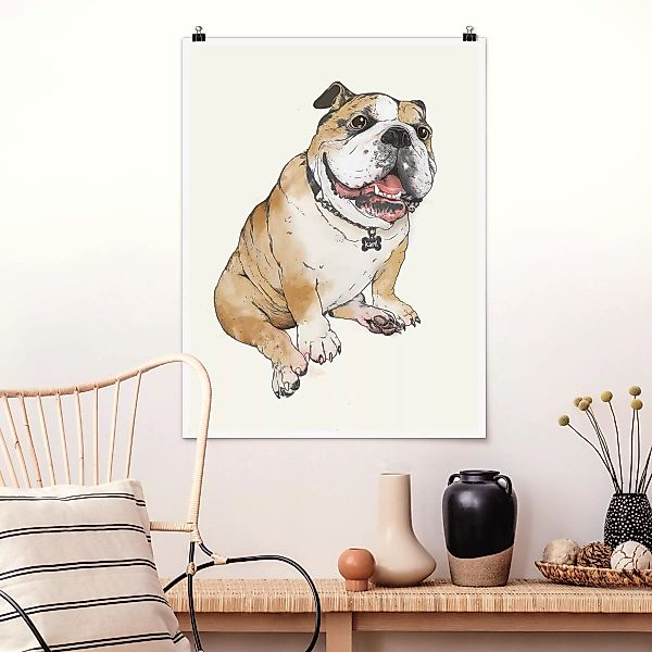 Poster Tiere - Hochformat Illustration Hund Bulldogge Malerei günstig online kaufen