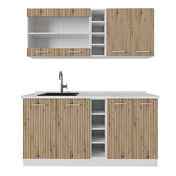 Vicco R-Line Singleküche Artisan Eiche/Weiß 160 cm AP Marmor ohne E-Geräte günstig online kaufen