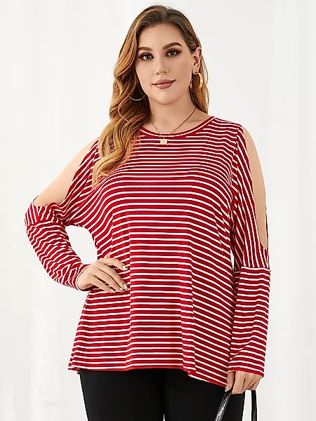 YOINS Plus Größe Cold Shoulder Striped Long Sleeves T-Shirt günstig online kaufen
