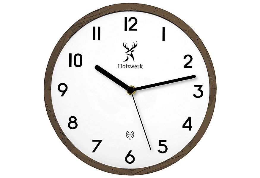 Holzwerk Funkwanduhr moderne Designer Funk Holz Wand Uhr mit Ziffern (Nahez günstig online kaufen