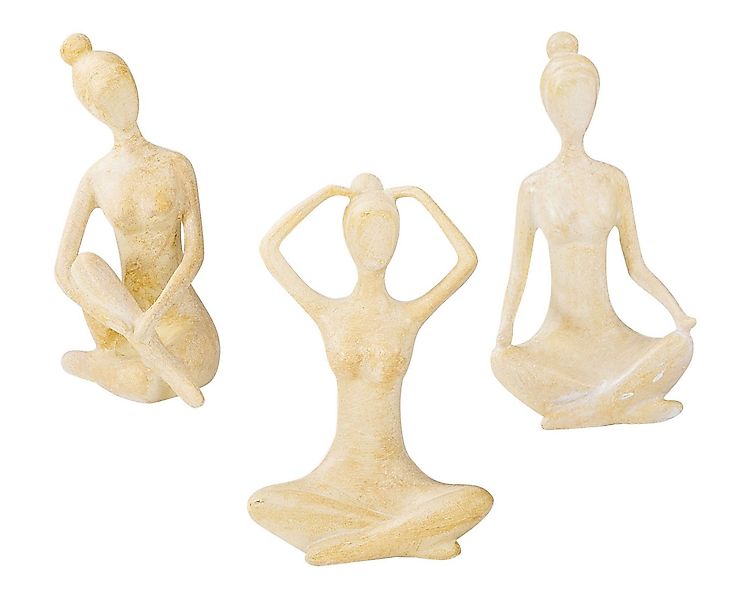 Levandeo® Dekofigur, 3er Set Yoga Deko Frau Figur Beige Dekofigur Yogapose günstig online kaufen