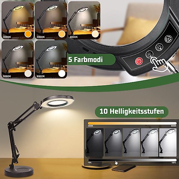 QUBEBU Lupenlampe LED Klemmleuchte 10X LED günstig online kaufen
