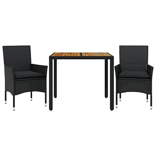 vidaXL 3-Tlg Garten-Essgruppe mit Kissen Schwarz Poly Rattan Akazie 3278669 günstig online kaufen