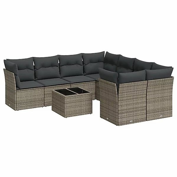 vidaXL 9-Tlg Garten-Sofagarnitur mit Kissen Grau Poly Rattan 3217320 günstig online kaufen