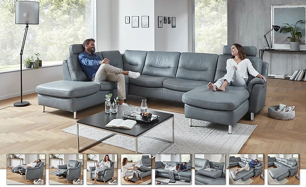 Hukla Wohnlandschaft  Harmony - grau - 89 cm - Polstermöbel > Sofas > Leder günstig online kaufen