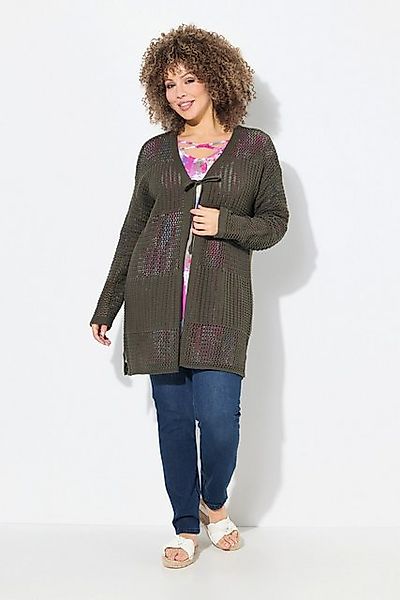 Ulla Popken Strickjacke Strickjacke Lochstrick Oversized V-Ausschnitt günstig online kaufen
