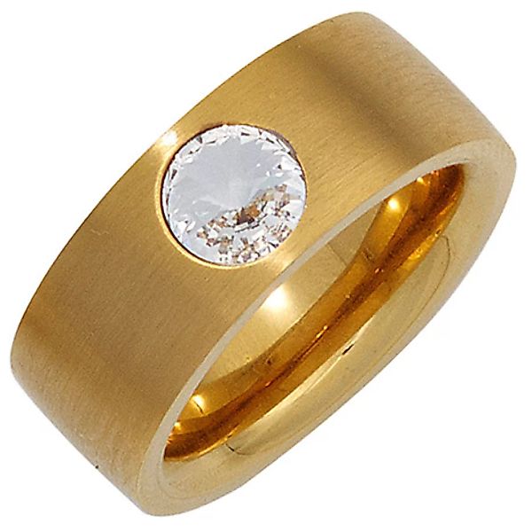 SIGO Damen Ring breit Edelstahl gold vergoldet mattiert mit SWAROVSKI® ELEM günstig online kaufen