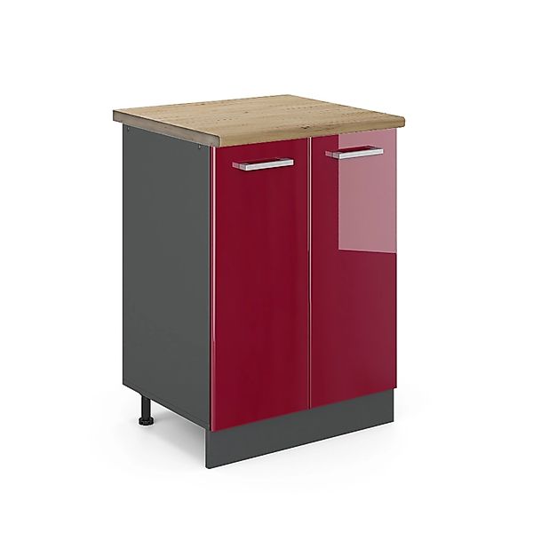 Vicco Küchenunterschrank R-Line Bordeaux Hochglanz/Anthrazit 60 cm AP Eiche günstig online kaufen