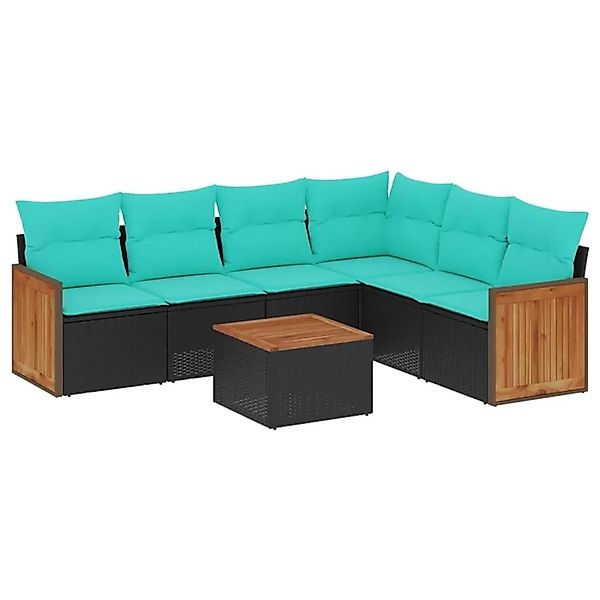 vidaXL 7-Tlg Gartensofa-Set mit Kissen Schwarz Polyrattan 3227688 günstig online kaufen