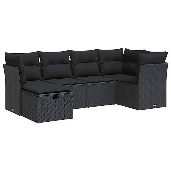 vidaXL 6-Tlg Garten-Sofagarnitur mit Kissen Schwarz Poly Rattan 3325281 günstig online kaufen
