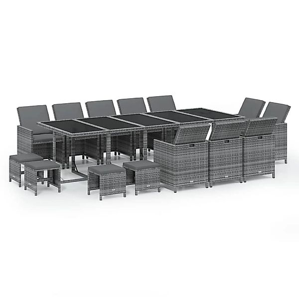 vidaXL 15-Tlg Garten-Essgruppe mit Kissen Poly Rattan Grau 3095592 günstig online kaufen
