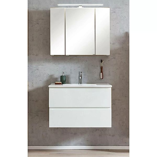 Badezimmer Set mit Waschbecken und LED Beleuchtung, Wotan Eiche Nb. mit wei günstig online kaufen