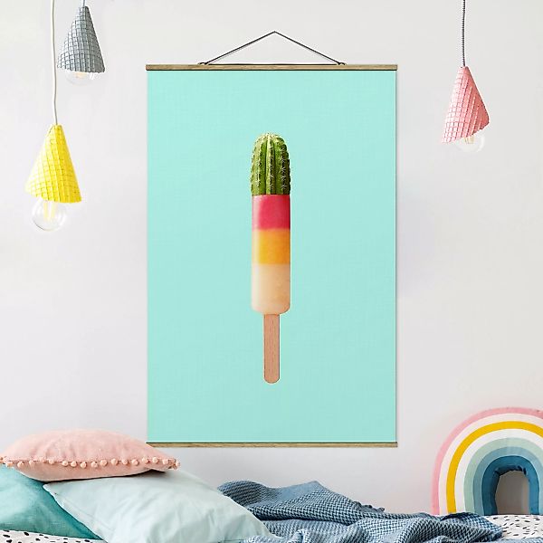 Stoffbild Küche mit Posterleisten - Hochformat Eis mit Kaktus günstig online kaufen